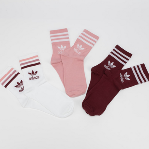 adidas Originals 3 Pack Mid Cut Crew Socks White/ Pink/ Bordeaux