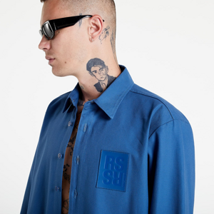 Raf Simons Straight Fit Denim Shirt With R Pin In Back Blue